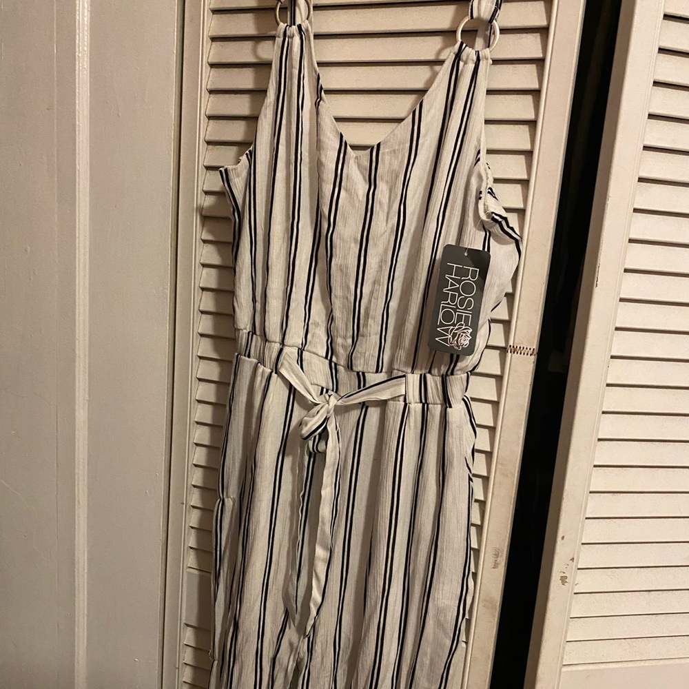 black and white stripped jumpsuit